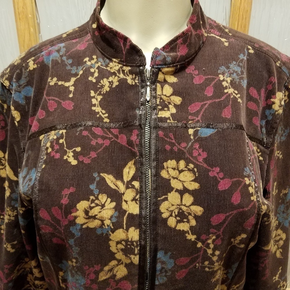 AMBER Sun Floral Corduroy Zip Jacket